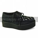 Handmade Black PU Leather 5cm Wedge Punk Lolita Shoes