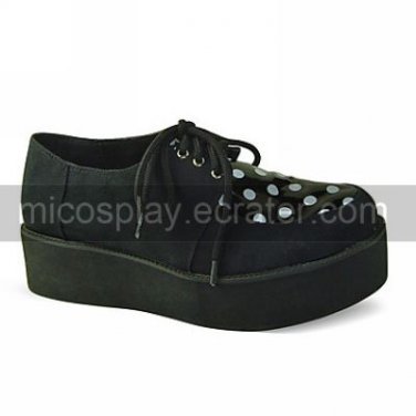 Handmade Black PU Leather 5cm Wedge Punk Lolita Shoes