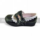 Handmade Black PU Leather 5cm Wedge Shiro&Kuro Lolita Shoes with Bow