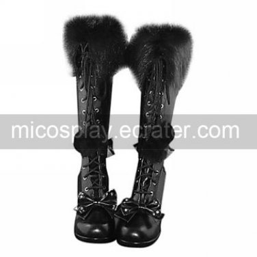 Handmade Black PU Leather 6.3cm High Heel Princess Lolita Boots