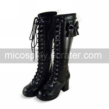 Handmade Black PU Leather 6.3cm High Heel Punk Lolita Boots