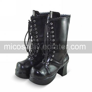 Handmade Black PU Leather 6.3cm High Heel Punk Lolita Boots  1