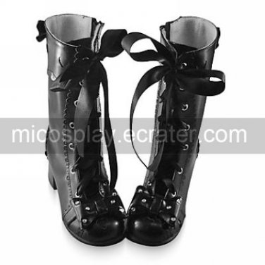 Handmade Black PU Leather 6.3cm High Heel Sweet Lolita Boots