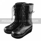 Handmade Black PU Leather 6.5cm Wedge Punk Lolita Boots