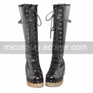 Handmade Black PU Leather 6cm Wedge Gothic Lolita Boots