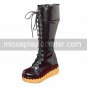 Handmade Black PU Leather 6cm Wedge Gothic Lolita Boots