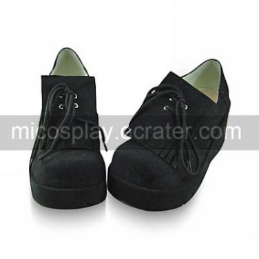 Handmade Black PU Leather 6cm Wedge Punk Lolita Shoes