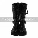 Handmade Black PU Leather 6cm Wedge Wood Sole Classic Lolita Boots