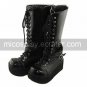 Handmade Black PU Leather 6cm Wedge Wood Sole Classic Lolita Boots
