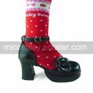 Handmade Black PU Leather 7.5cm High Heel Classic Lolita Shoes with Flower