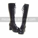 Handmade Black PU Leather 7.5cm High Heel Country Lolita Boots