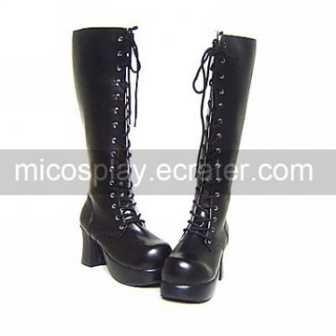 Handmade Black PU Leather 7.5cm High Heel Country Lolita Boots