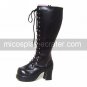 Handmade Black PU Leather 7.5cm High Heel Country Lolita Boots