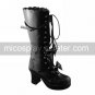 Handmade Black PU Leather 7.5cm High Heel Punk Lolita Boots