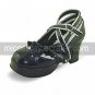Handmade Black PU Leather 7.5cm High Heel Shiro&Kuro Lolita Shoes with Bow