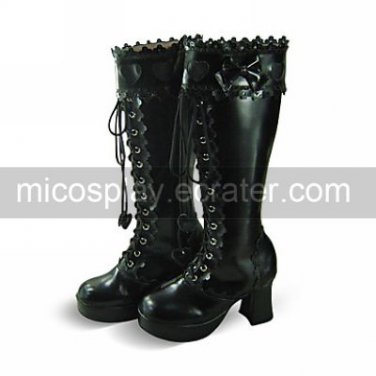 Handmade Black PU Leather 7.5cm High Heel Sweet Lolita Boots2