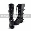 Handmade Black PU Leather 7cm Platform Punk Lolita Boots with Rivet