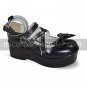 Handmade Black PU Leather 7cm Wedge Classic Lolita Shoes with Bow