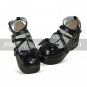Handmade Black PU Leather 7cm Wedge Classic Lolita Shoes with Bow