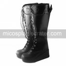 Handmade Black PU Leather 7cm Wedge Country Lolita Boots