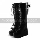 Handmade Black PU Leather 7cm Wedge Princess Lolita Boots