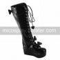 Handmade Black PU Leather 7cm Wedge Princess Lolita Boots