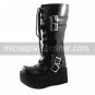 Handmade Black PU Leather 7cm Wedge Punk Lolita Boots with Cross Belt