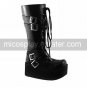 Handmade Black PU Leather 7cm Wedge Punk Lolita Boots with Cross Belt