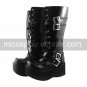 Handmade Black PU Leather 7cm Wedge Punk Lolita Boots with Cross Belt