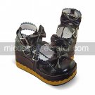 Handmade Black PU Leather 7cm Wedge Sweet Lolita Shoes with Bow