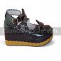 Handmade Black PU Leather 7cm Wedge Sweet Lolita Shoes with Bow
