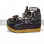 Handmade Black PU Leather 7cm Wedge Sweet Lolita Shoes with Bow