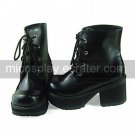 Handmade Black PU Leather 8cm High Heel Casual Lolita Shoes
