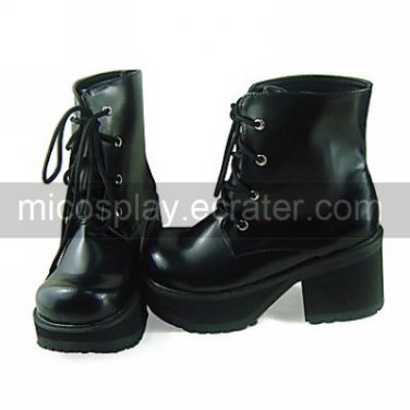 Handmade Black PU Leather 8cm High Heel Casual Lolita Shoes