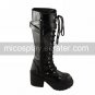 Handmade Black PU Leather 8cm High Heel Punk Lolita Boots