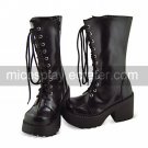 Handmade Black PU Leather 8cm High Heel Punk Lolita Boots  1