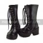 Handmade Black PU Leather 8cm High Heel Punk Lolita Boots  1