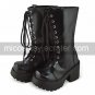 Handmade Black PU Leather 8cm High Heel Punk Lolita Boots  1