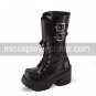 Handmade Black PU Leather 8cm High Heel Punk Lolita Boots  1