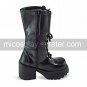 Handmade Black PU Leather 8cm High Heel Punk Lolita Boots  1