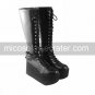 Handmade Black PU Leather 8cm Wedge Classic Lolita Boots