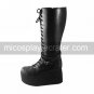Handmade Black PU Leather 8cm Wedge Classic Lolita Boots