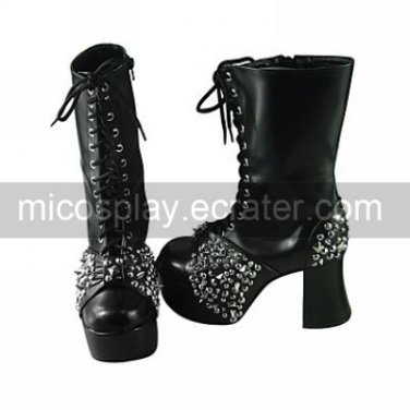 Handmade Black PU Leather 9cm High Heel Classic Lolita Boots