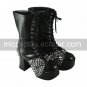 Handmade Black PU Leather 9cm High Heel Classic Lolita Boots