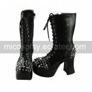 Handmade Black PU Leather 9cm High Heel Classic Lolita Boots  1