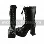 Handmade Black PU Leather 9cm High Heel Classic Lolita Boots  1