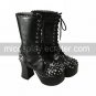 Handmade Black PU Leather 9cm High Heel Classic Lolita Boots  1