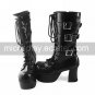 Handmade Black PU Leather 9cm High Heel Punk Lolita Boots