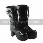 Handmade Black PU Leather 9cm High Heel Punk Lolita Boots
