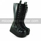 Handmade Black PU Leather 9cm Platform Country Lolita Boots